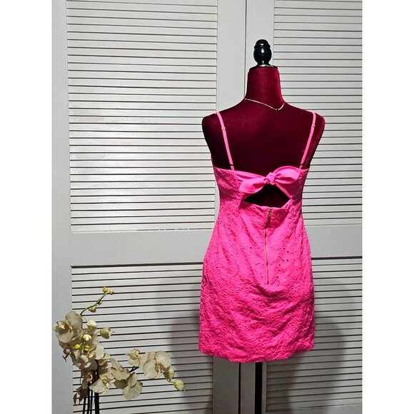 Lilly Pulitzer Women's Pink Shelli Eyelet A-Line Dress With Bow Back Sz 6 2875 - Picture 5 of 13